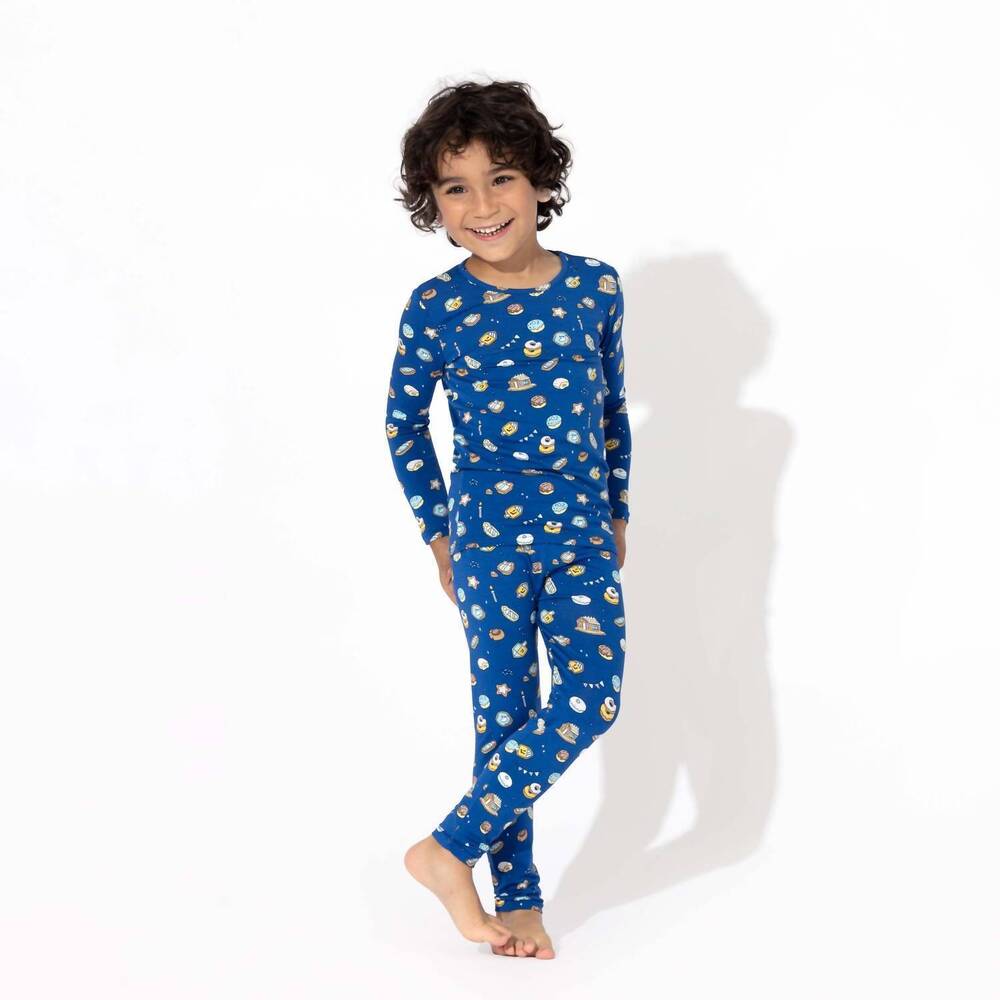 NEW BELLABU BEAR kid's bamboo pajama set in blue/hanukkah cookies